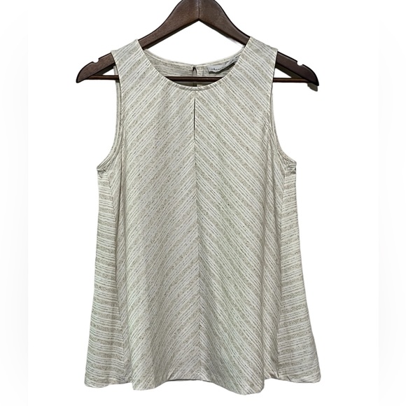 Keren Hart NWT Striped Tank Top Button Up Back Size Medium Cream Tan Cas… - Picture 1 of 10